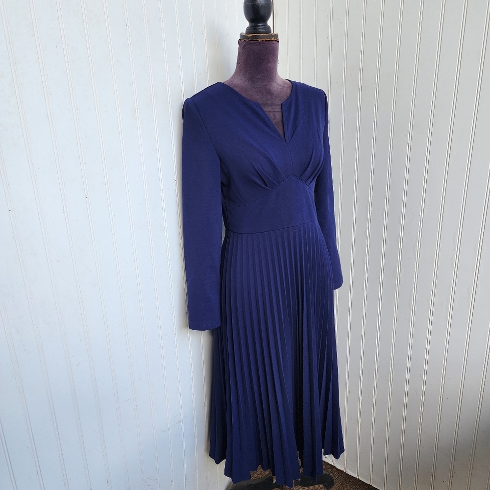 SHEIN Notched Neckline Pleated Hem A-Line Dress  Navy Blue Stretch M - Picture 11 of 16